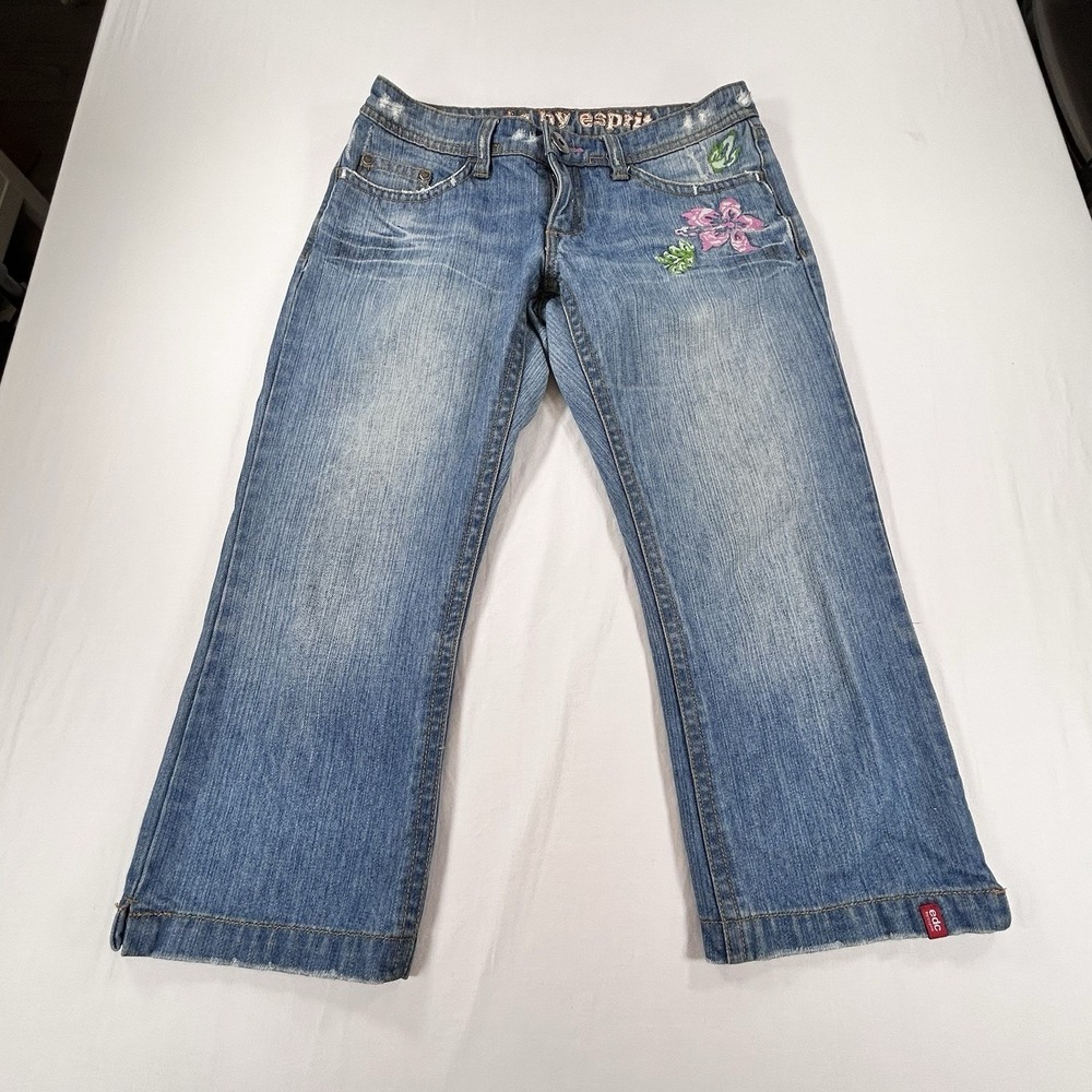 EDC By Esprit Jeans Capri Cropped W30 L22 Flower Cotton Blue Denim Women's Y2K